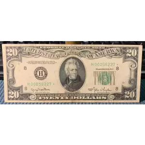 $20 1950 blue-Green seal. Small Size $20 Federal Reserve Notes 2059-H* (2)