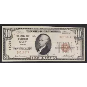 $10 1929 small brown seal. Small National Bank Notes 1801-1