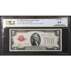 $2 1928 red seal. Small Legal Tender Notes 1501 (2)