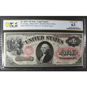 $1 1875 Small Red with ray Legal Tender Issues 20