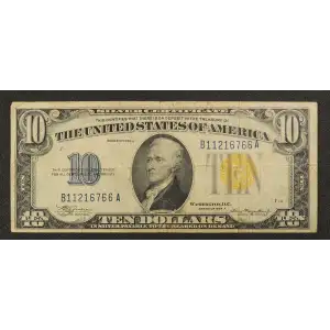 $10 1934-A yellow seal Emergency Notes Issued During WW2 2309 (3)