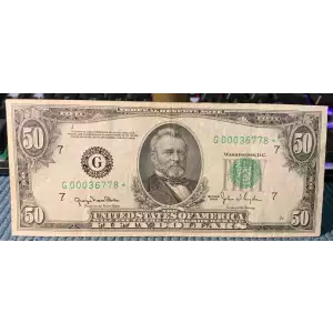 $50 1950 blue-Green seal. Small Size $50 Federal Reserve Notes 2107-G* (2)