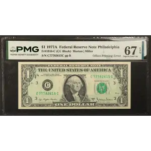 $1 1977-A. Green seal. Small Size $1 Federal Reserve Notes 1910-C