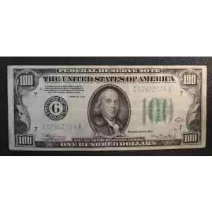 $100 1934 blue-Green seal. Small Size $100 Federal Reserve Notes 2152a-D