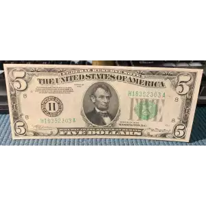 $5 1934 blue-Green seal. Small Size $5 Federal Reserve Notes 1956-Hm (3)