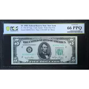 $5 1950 blue-Green seal. Small Size $5 Federal Reserve Notes 1961-B*