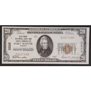 $20 1929 small brown seal. Small National Bank Notes 1802-1