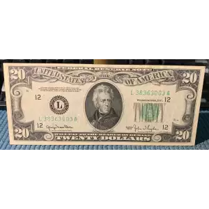 $20 1950 blue-Green seal. Small Size $20 Federal Reserve Notes 2059-L (2)
