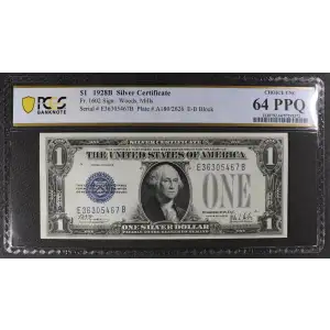 $1 1928-B blue seal. Small Silver Certificates 1602 (2)