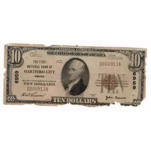 $10 1929 small brown seal. Small National Bank Notes 1801-1