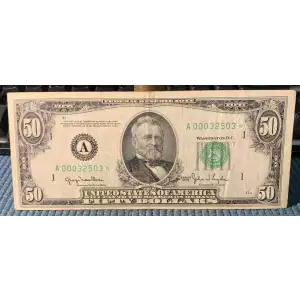 $50 1950 blue-Green seal. Small Size $50 Federal Reserve Notes 2107-A*