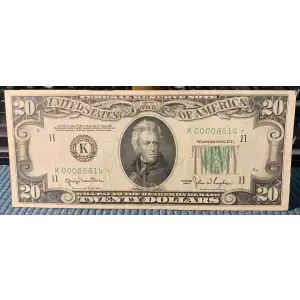 $20 1950 blue-Green seal. Small Size $20 Federal Reserve Notes 2059-K*