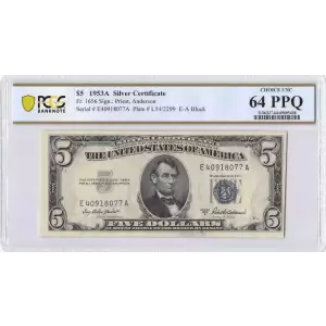 $5 1953-A blue seal. Small Silver Certificates 1656