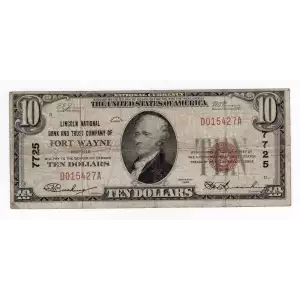 $10 1929 small brown seal. Small National Bank Notes 1801-1