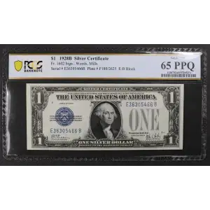 $1 1928-B blue seal. Small Silver Certificates 1602 (2)