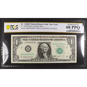 $1 1963-B. Green seal. Small Size $1 Federal Reserve Notes 1902-B