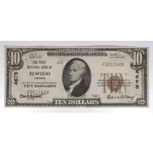 $10 1929 small brown seal. Small National Bank Notes 1801-1