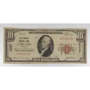$10 1929 small brown seal. Small National Bank Notes 1801-1
