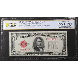 $5 1928-C red seal. Small Legal Tender Notes 1528