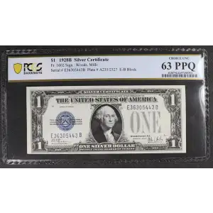 $1 1928-B blue seal. Small Silver Certificates 1602 (2)