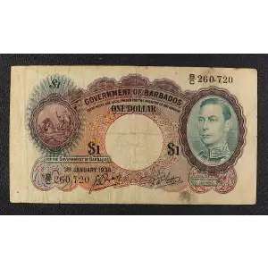 1 Dollar 1938-1949, 1938-1943 Issue a. 3.1.1938 Barbados 2 (3)