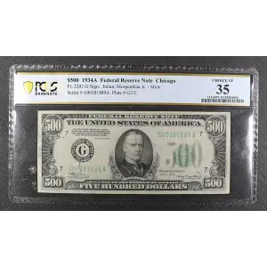 $500 1934-A.  High Denomination Notes 2202-G