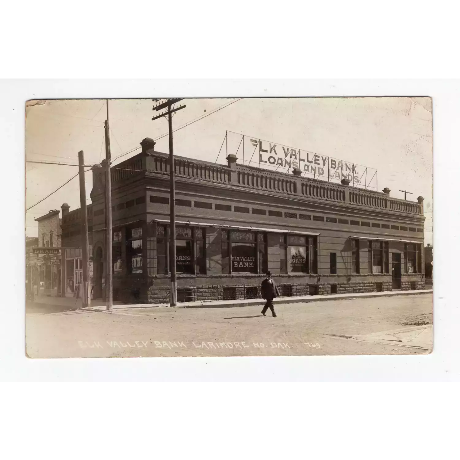 1920 Elk Valley Bank, Larimore, North Dakota Real Photo Postcard Lost