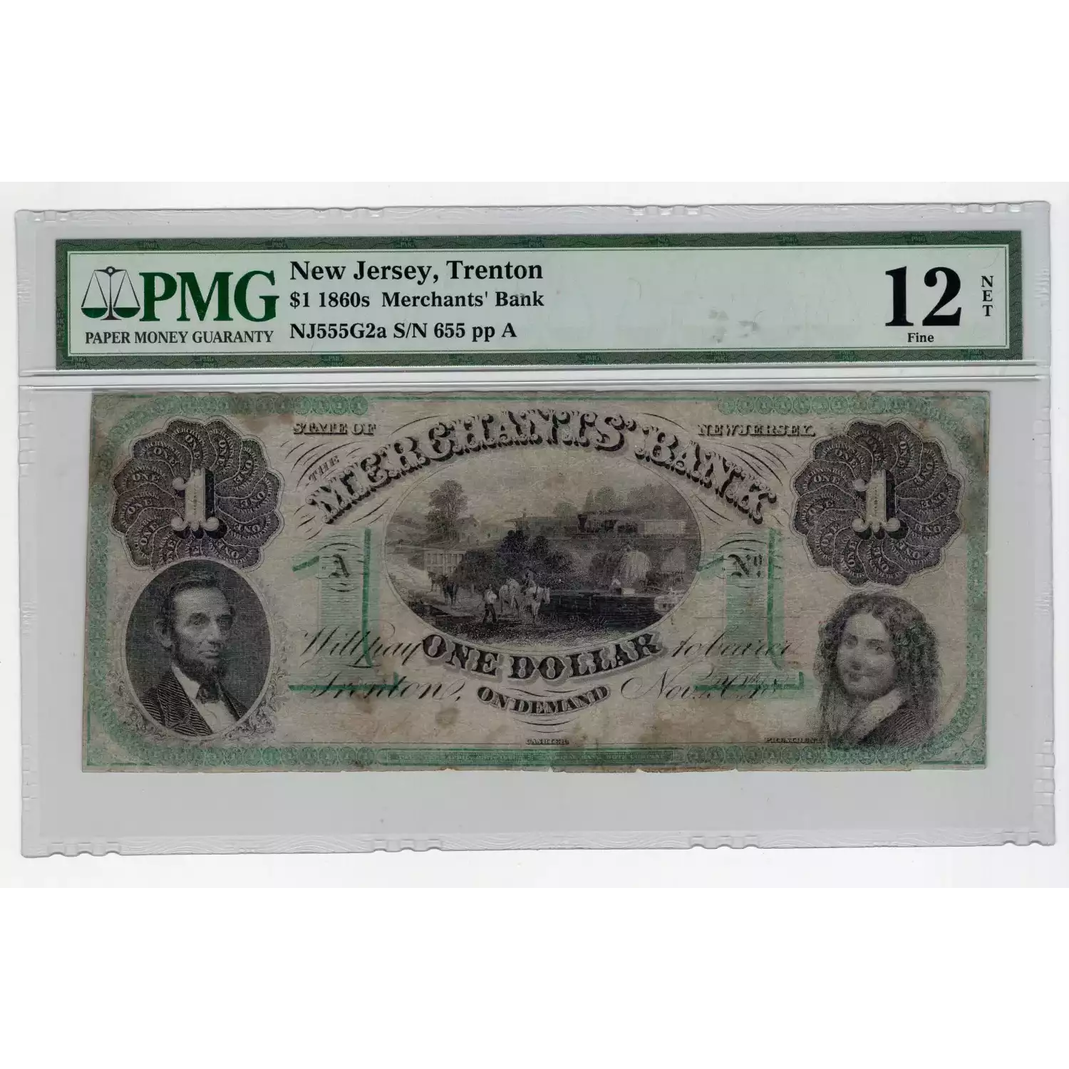 1860's Merchants Bank Trenton, NJ $1 PMG Fine 12 NET - Lost Dutchman ...